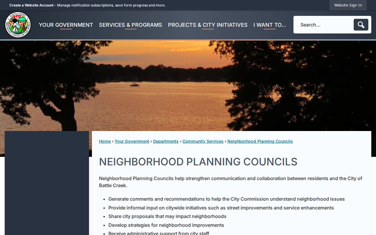 Battle Creek neighbors Neighborhood Planning Council directory and meeting information