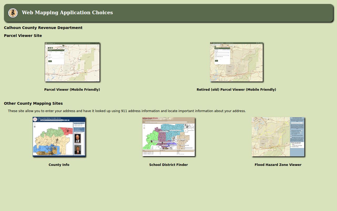 Battle Creek previous residents research using the Calhoun County GIS parcel viewer landing page